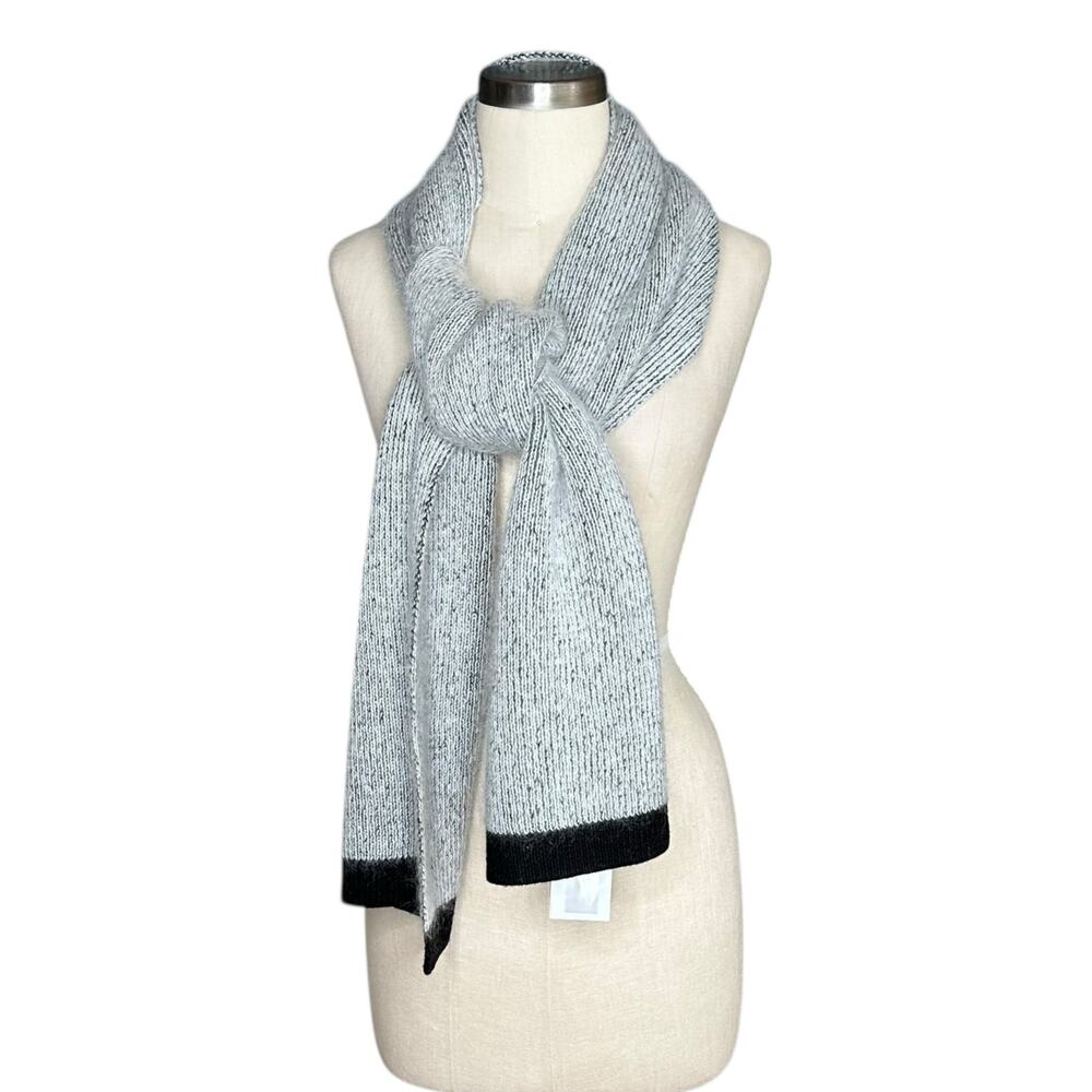 INTERMIX Gray Black Colorblock Mohair Blend Rectangular‎ Scarf NWT One Size